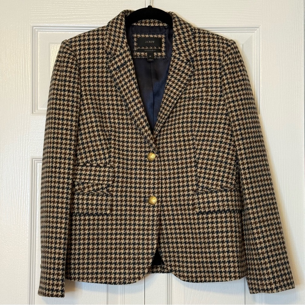 J. Crew Black and Tan Houndstooth Blazer